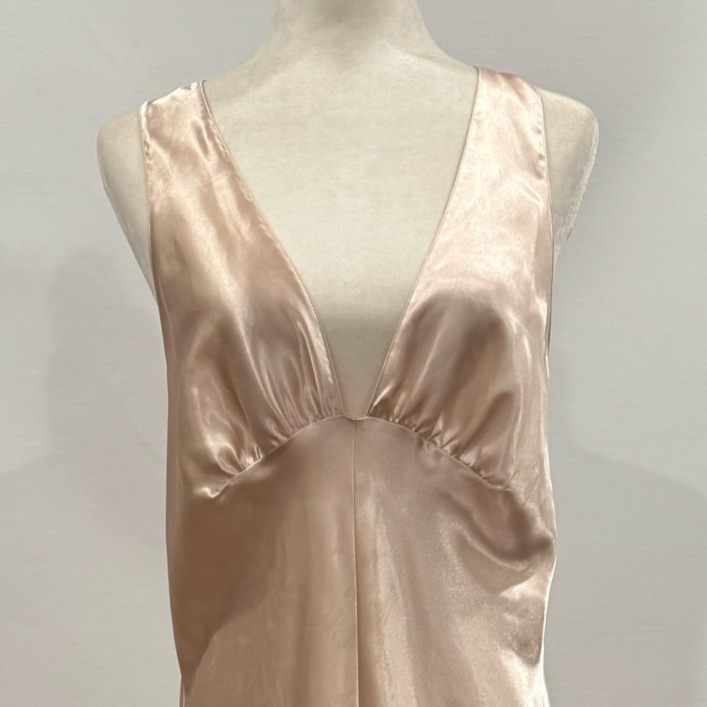 🌺SOLD🌺 Jacalyn Bennett Silky Satin Sheer Chiffon Champagne Maxi Gown Slip Dress - Picture 5 of 8